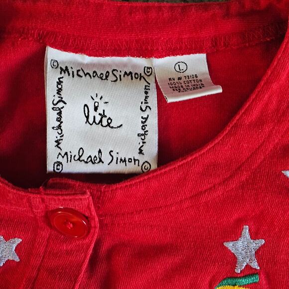 Vintage Michael Simon Cardigan Sweater Womens Size L Red Knit Cotton Long Sleeve - Picture 4 of 7